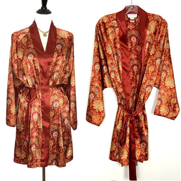 Vintage Cacique Lingerie Satin Polyester Paisley Print Robe Sz M - Picture 2 of 16